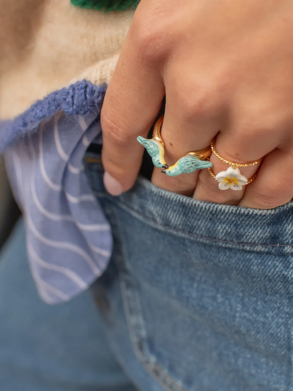 Bague FaceToFace oiseaux Parulines bleues - Image 4