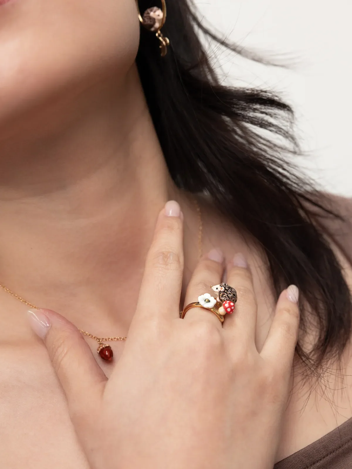 Bague hérisson, champignon et anémone - Image 2