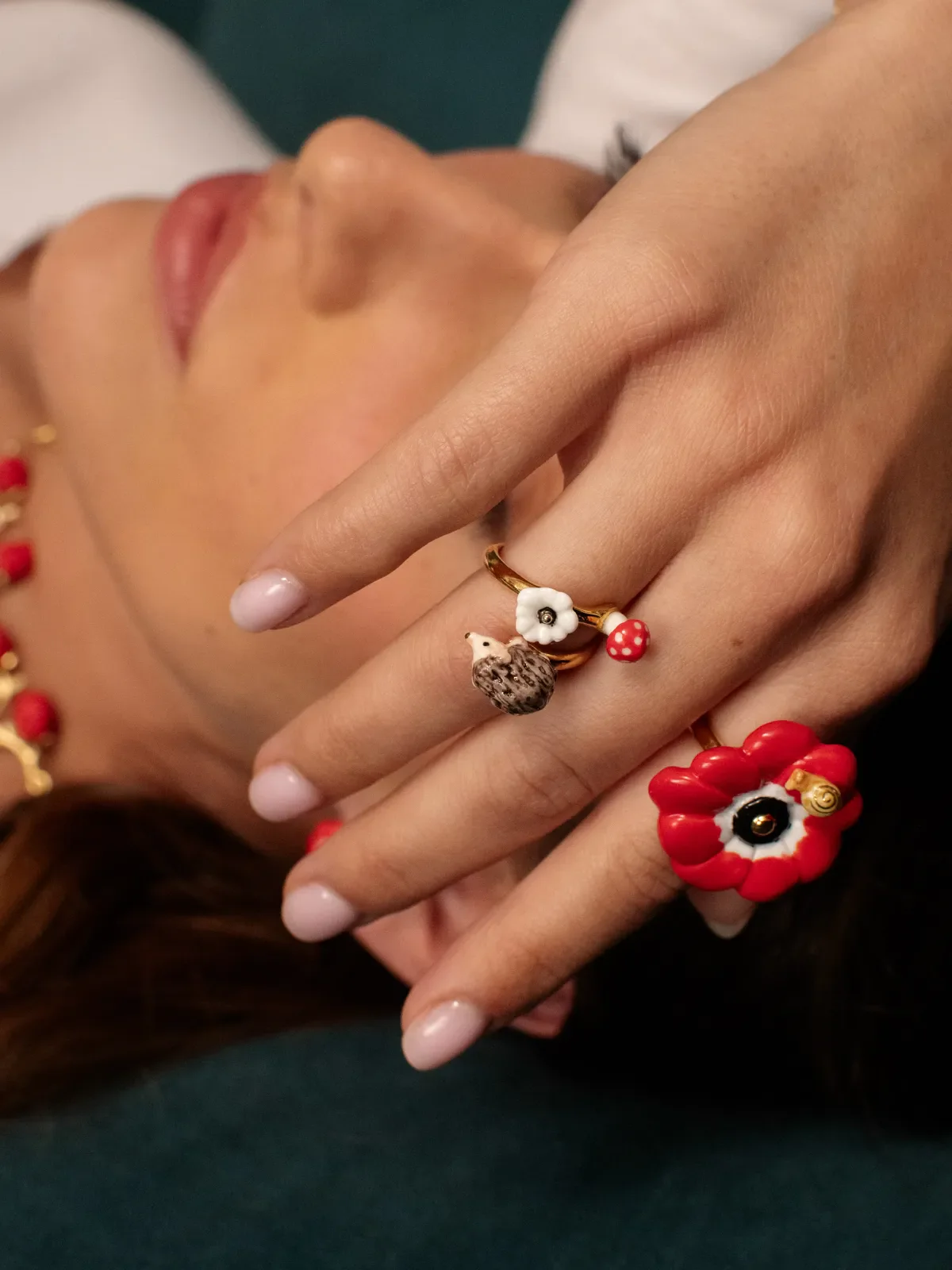 Bague hérisson, champignon et anémone - Image 3