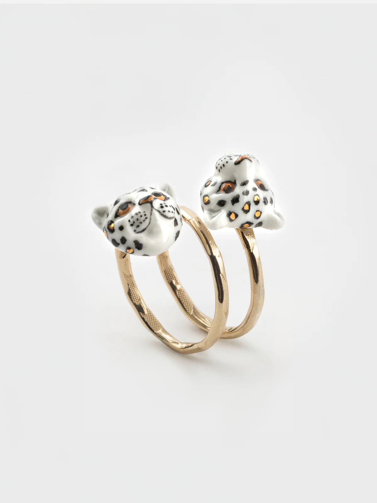Bague spirale léopards blancs et dorés