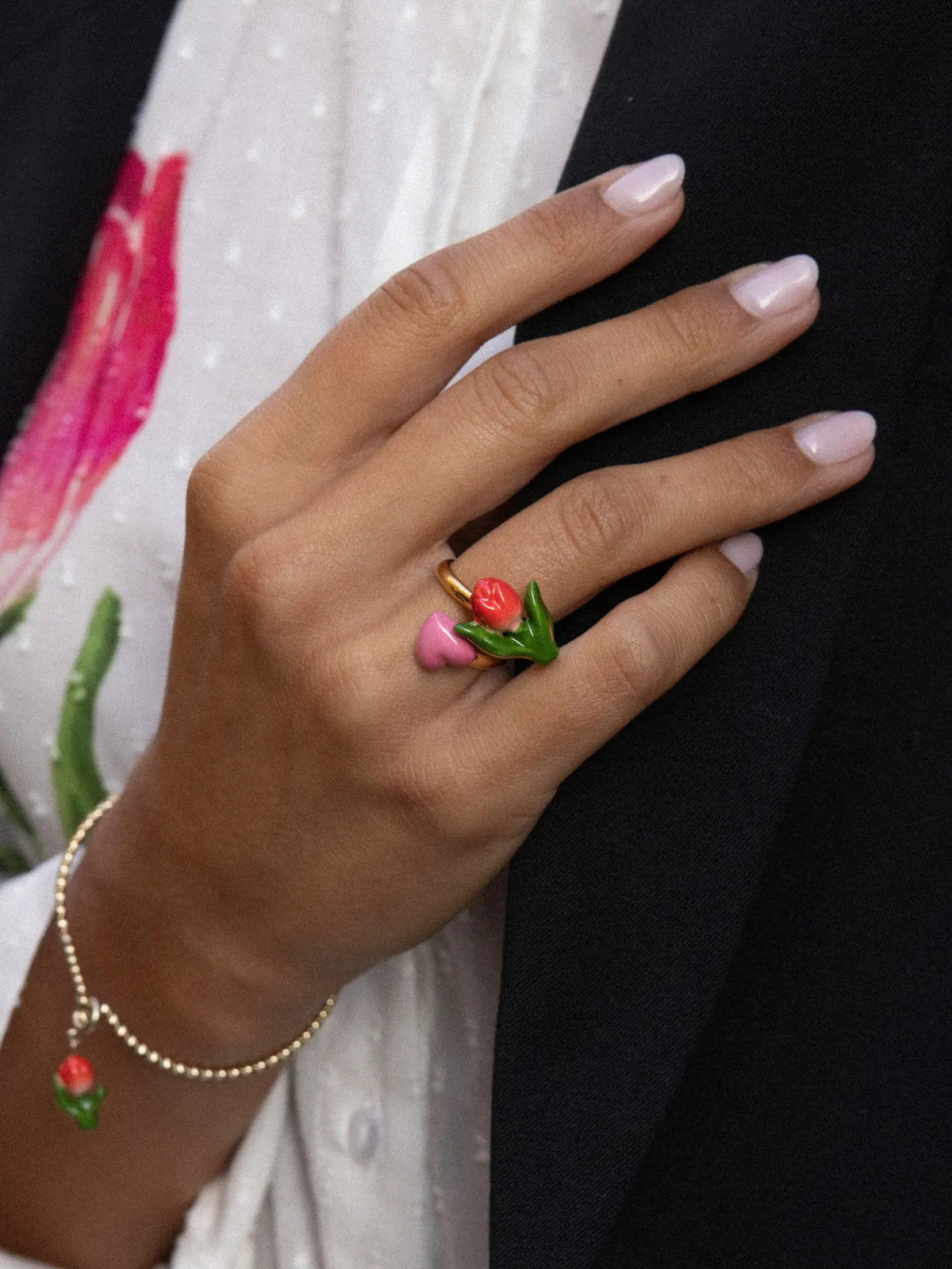 Bague Tulipe rouge et cœur - Image 2