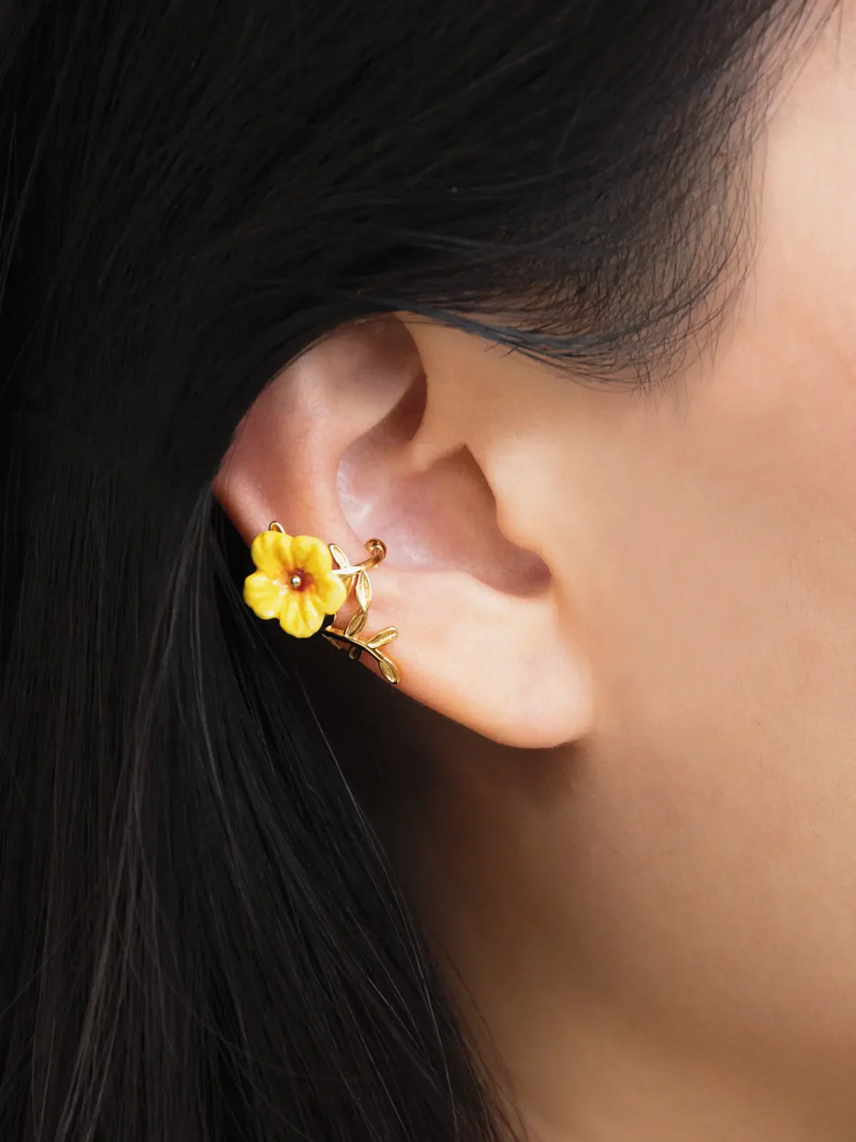 Boucle d’oreille ear cuff hibiscus jaune - Vendue à l'unité - Image 2