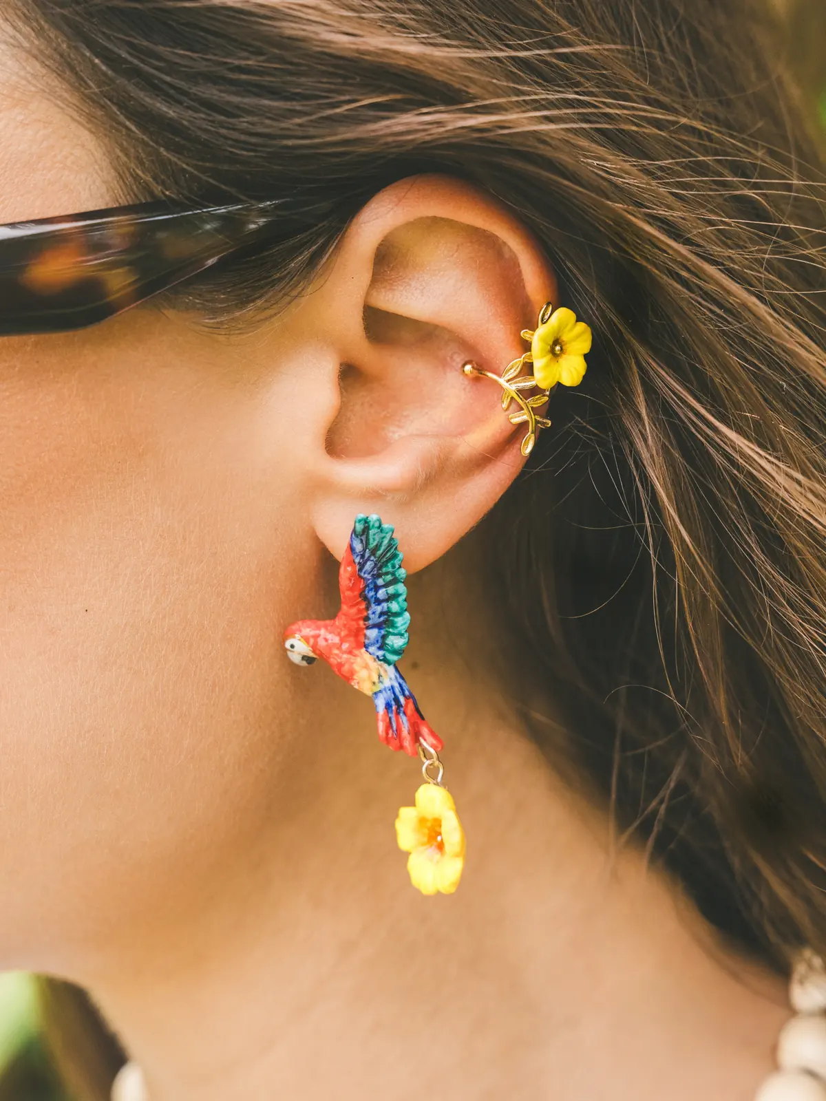 Boucle d’oreille ear cuff hibiscus jaune - Vendue à l'unité - Image 3
