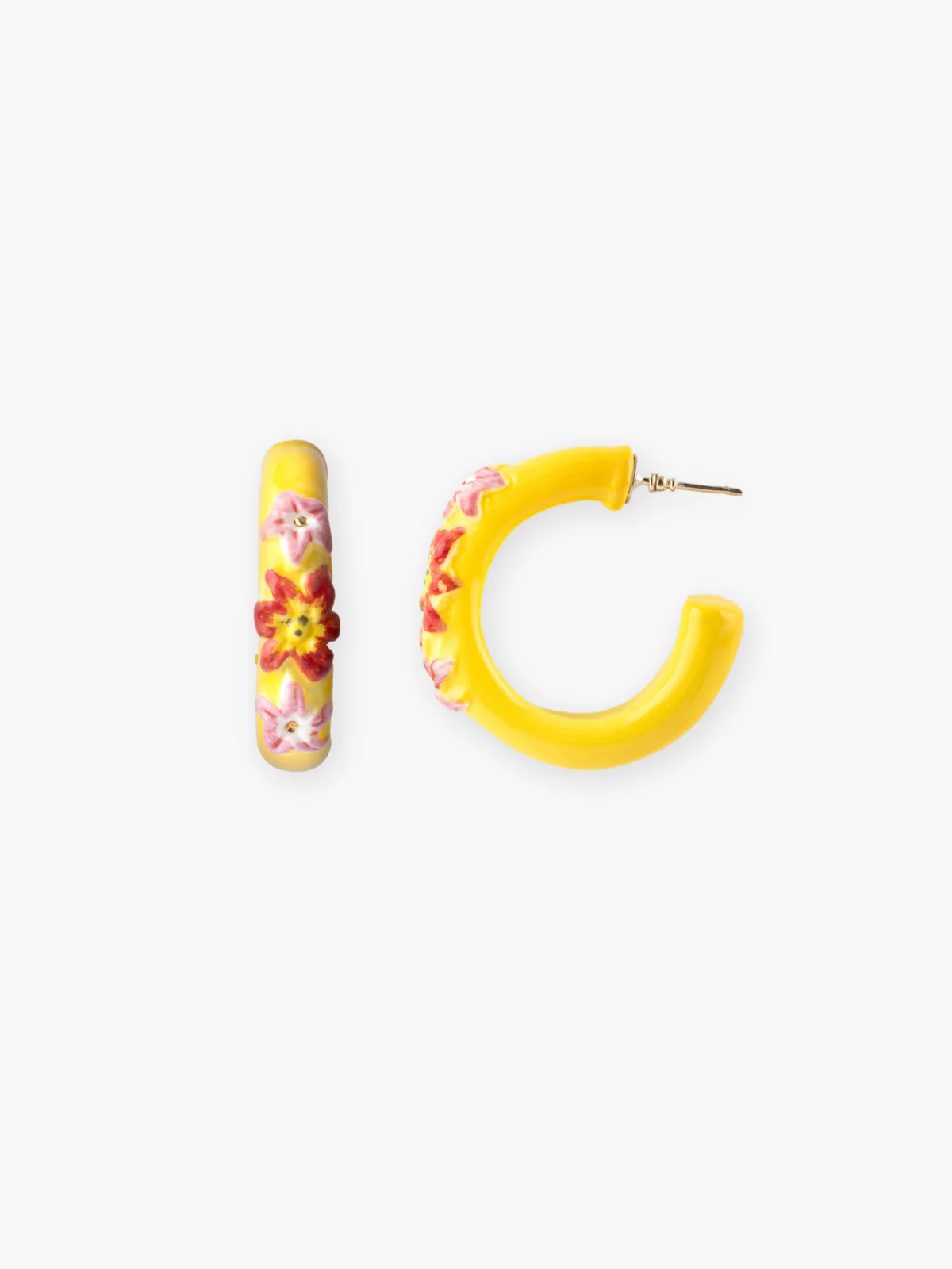 Boucles d’oreilles créoles jaunes à fleurs