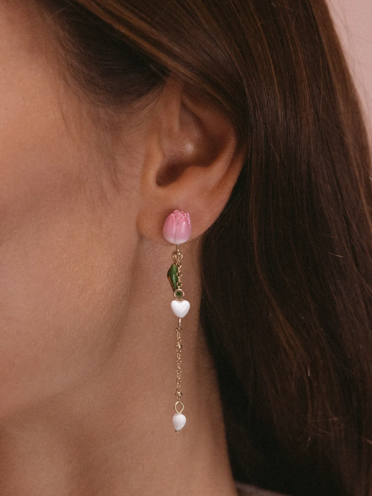 Boucles d’oreilles pendantes chaîne et Tulipe - Image 2