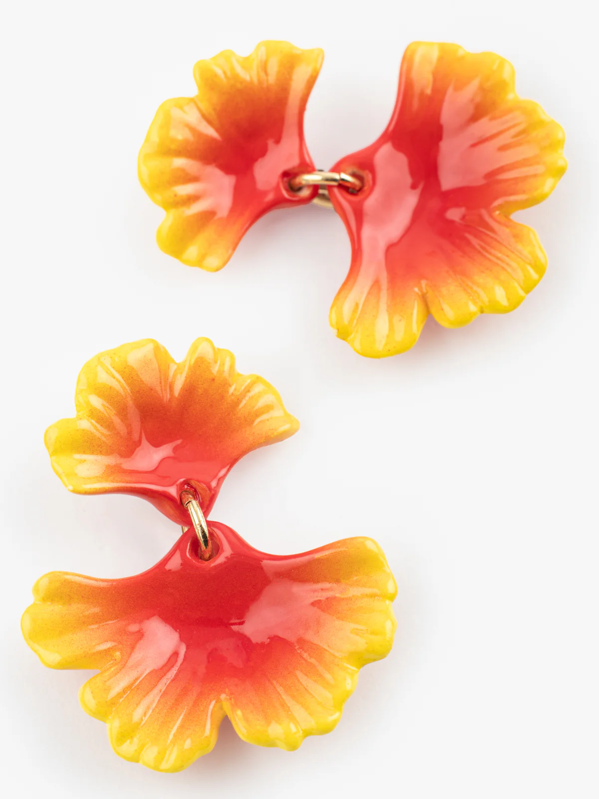 Boucles d’oreilles pendantes feuilles de ginkgo orange - Image 6