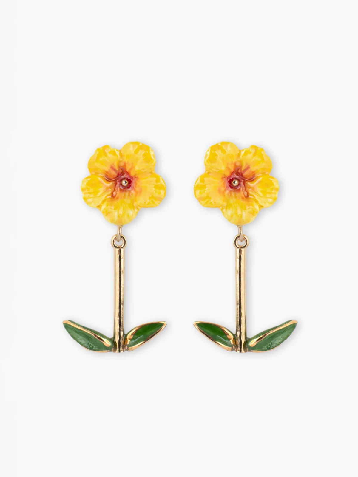 Boucles d’oreilles pendantes hibiscus et feuilles