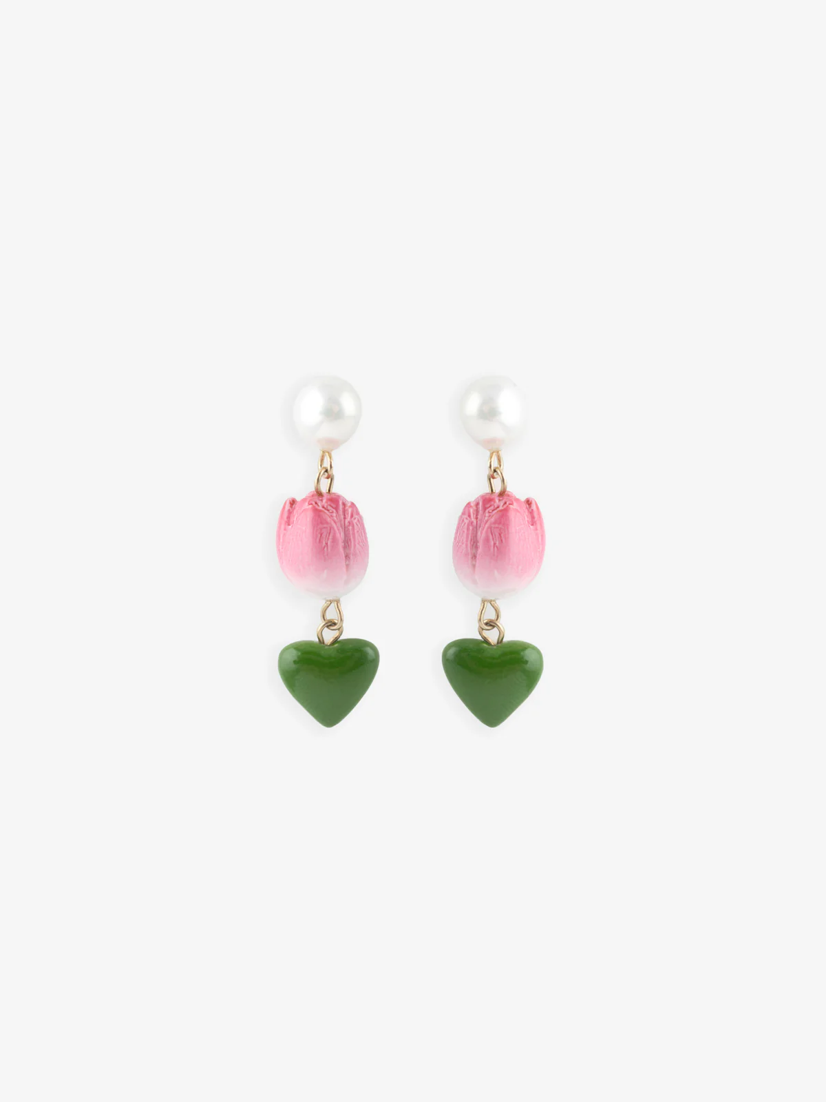 Boucles d’oreilles pendante perle, tulipe et cœur - Image 6