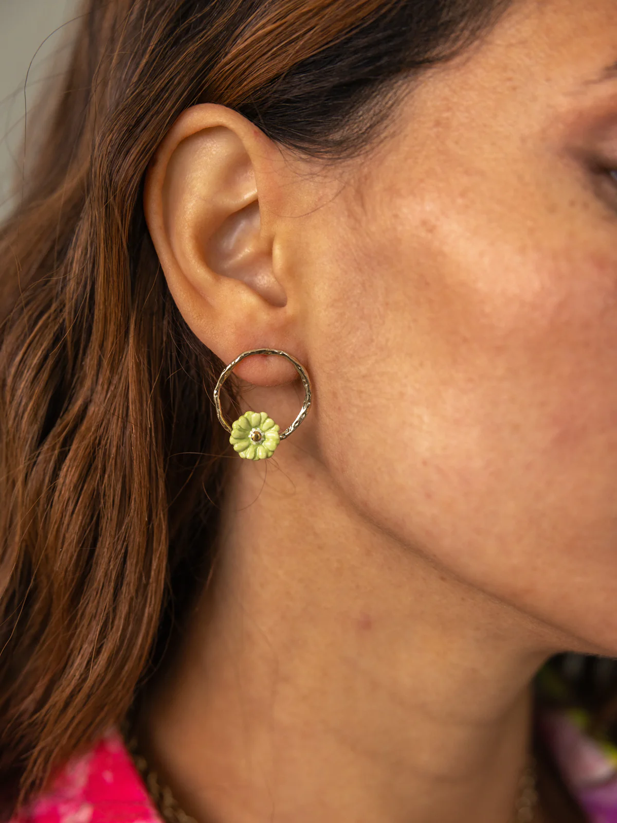 Boucles d'oreilles rondes fleur verte - Image 2