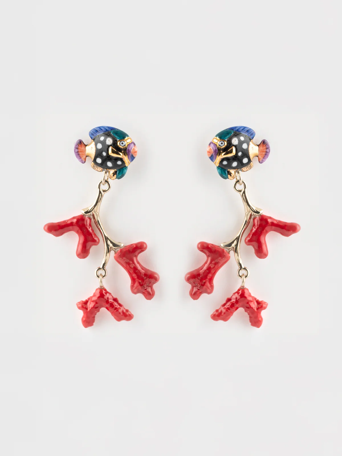 Boucles d'oreilles corail et poisson