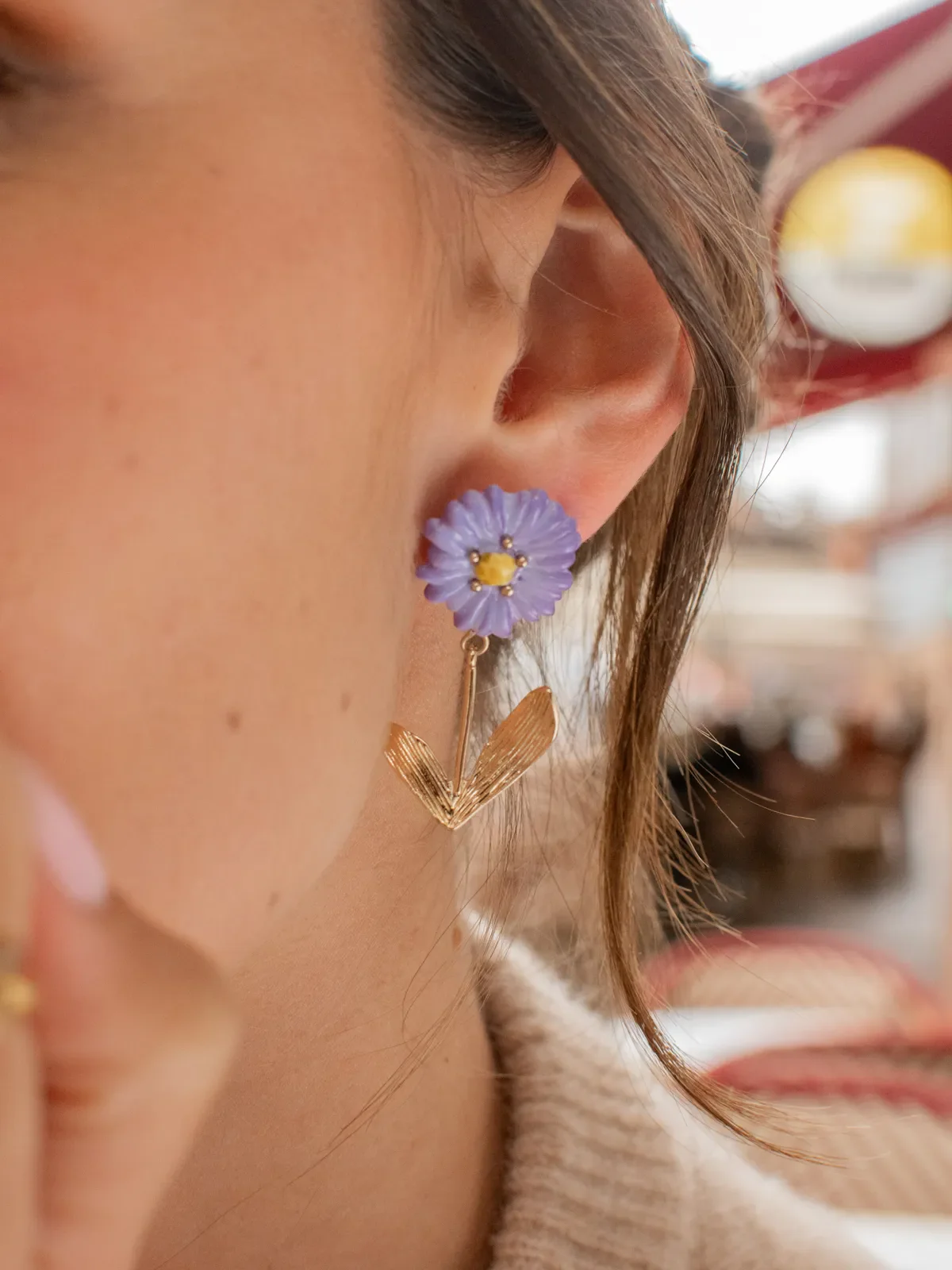 Boucles d'oreilles pendantes anémone bleue - Image 2