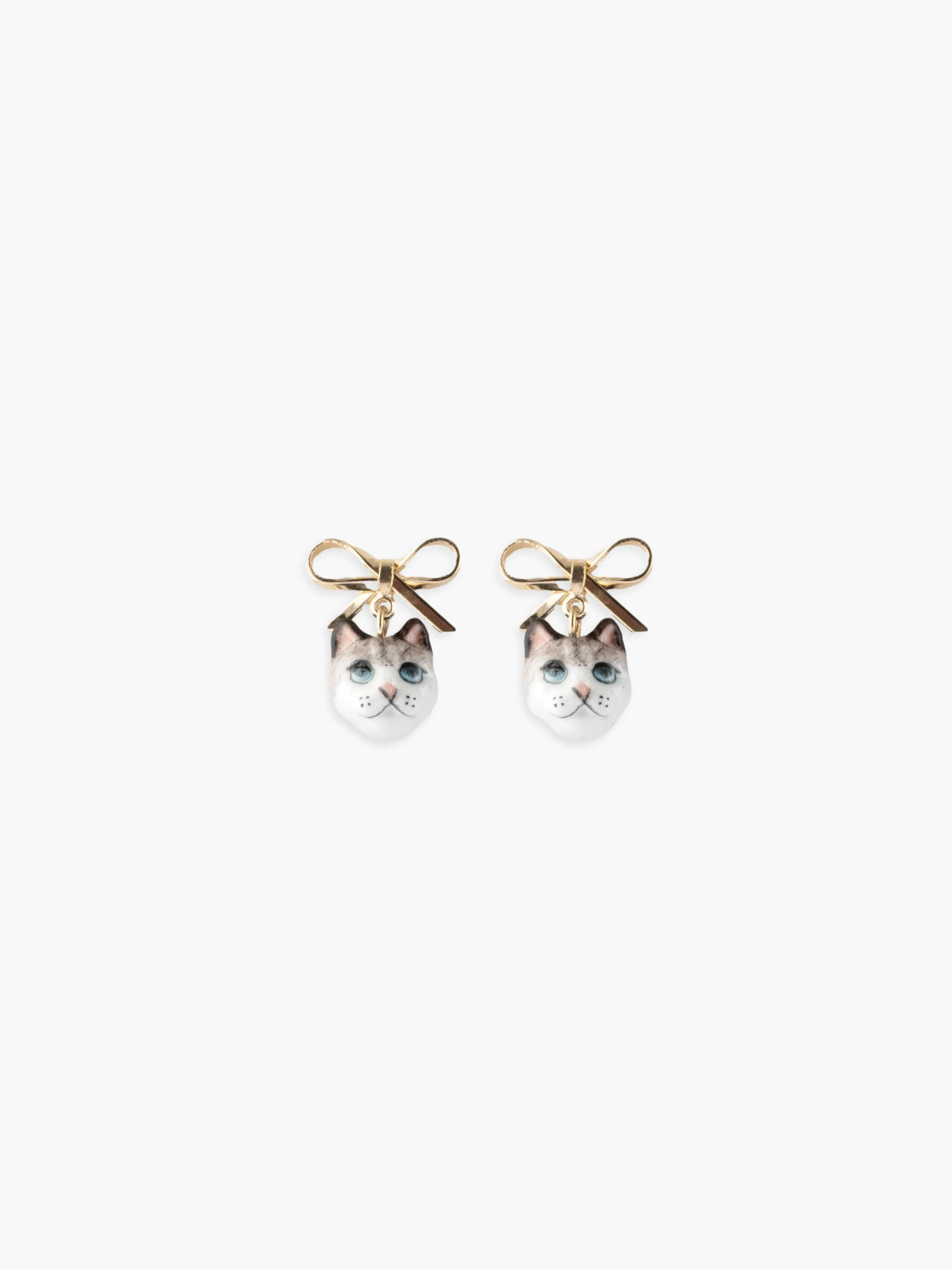 Boucles d'oreilles pendantes chat Ragdoll et nœud