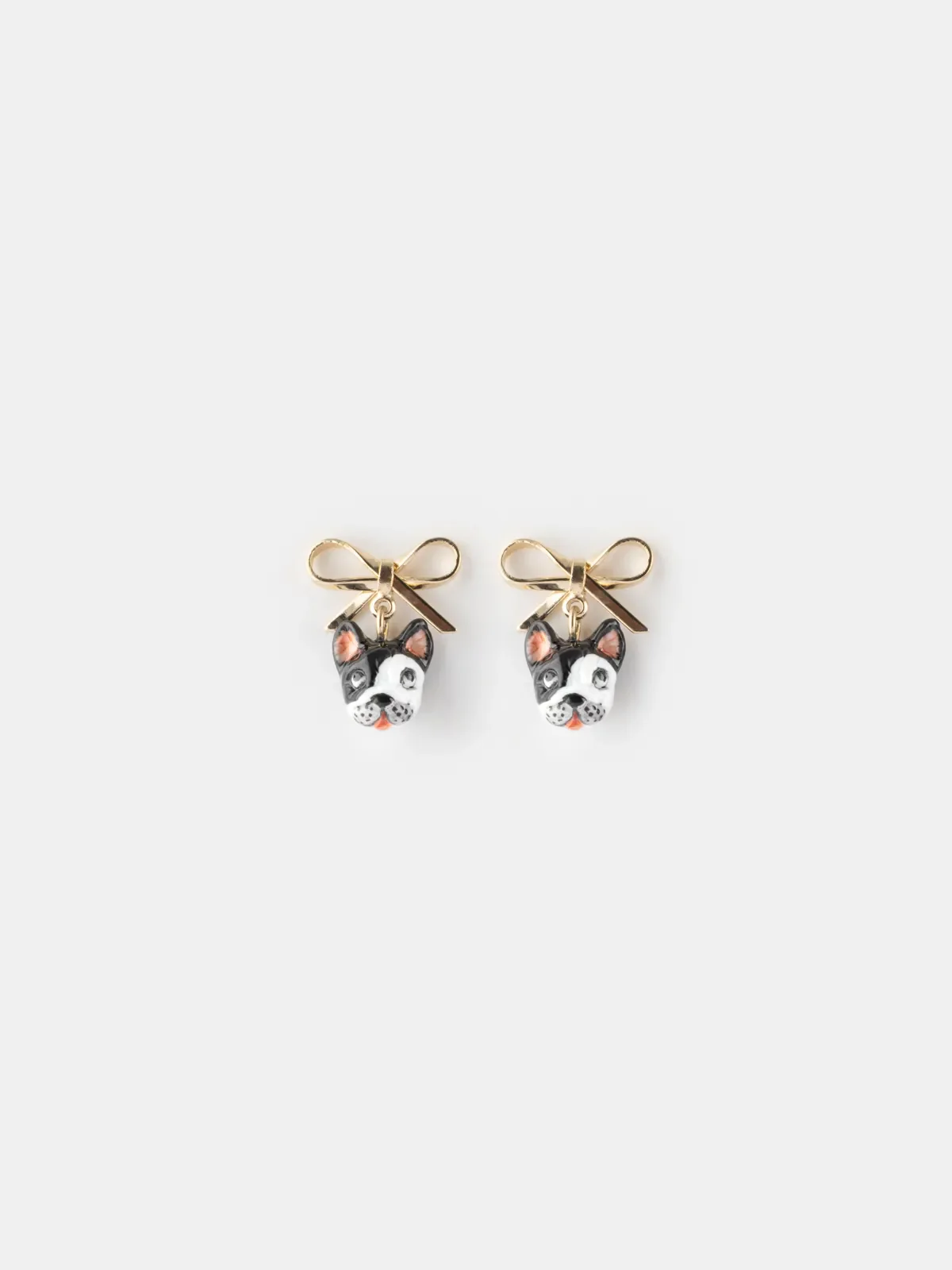 Boucles d'oreilles puces - chien Bulldog Français et nœud