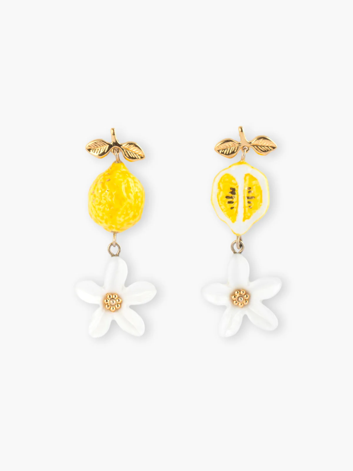 Boucles d'oreilles pendantes citron et fleur