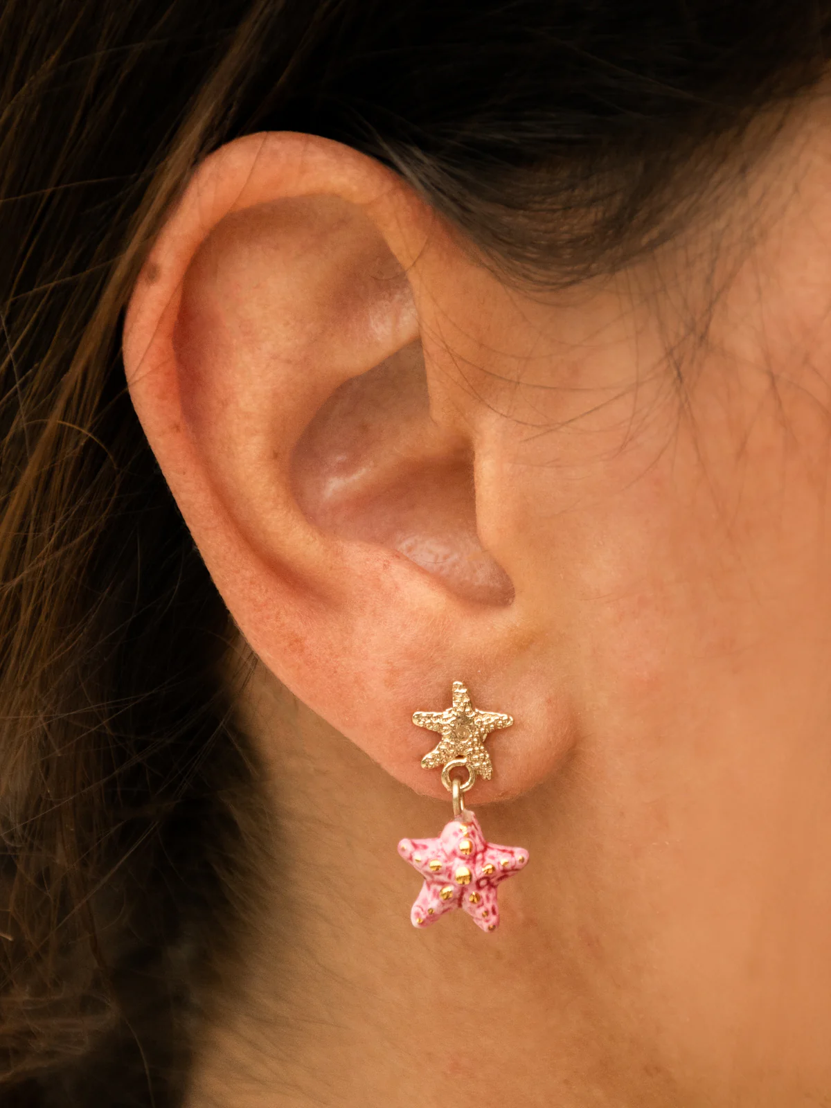 Boucles d'oreilles pendantes étoile de mer rose - Image 2