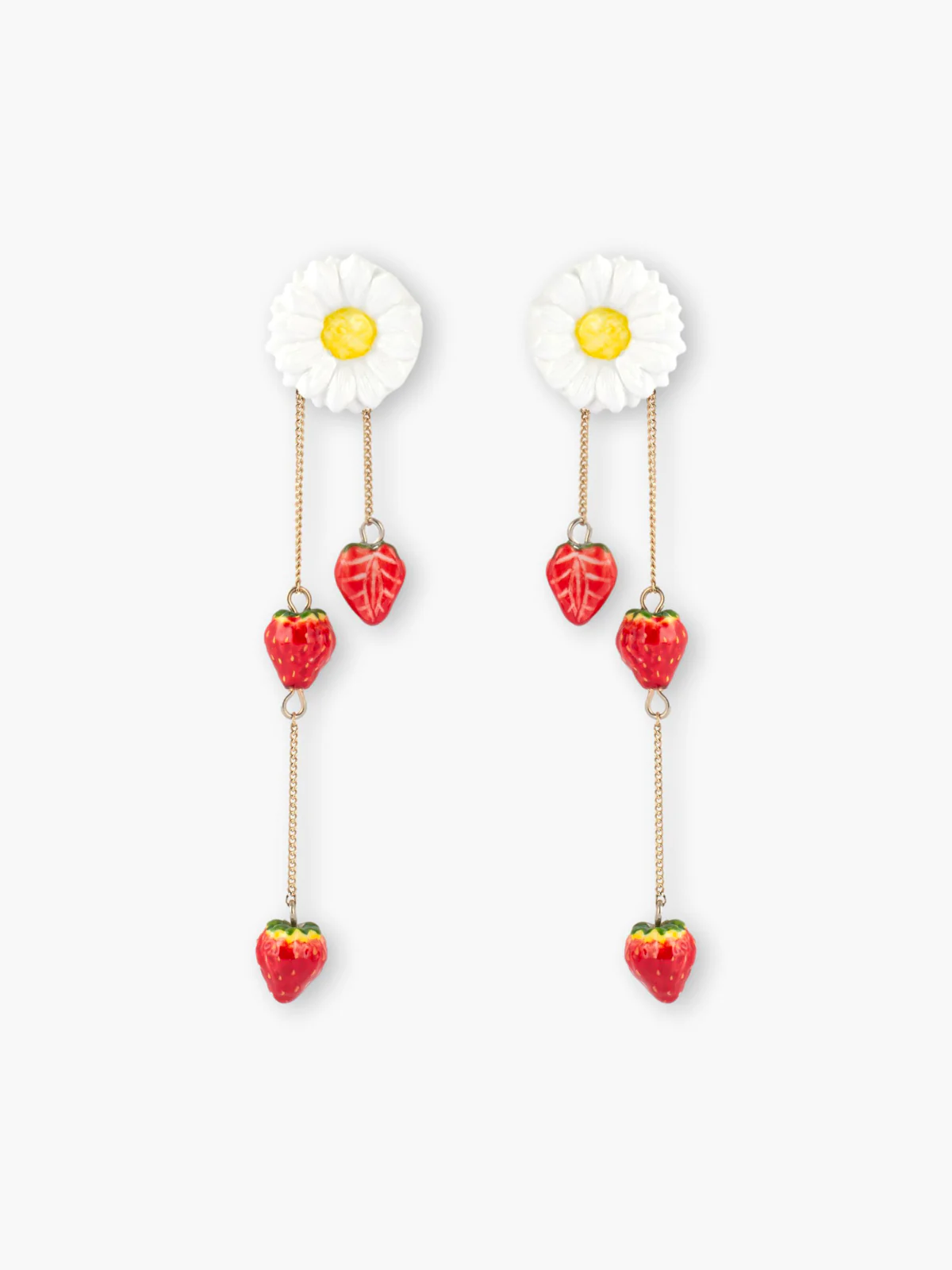 Boucles d'oreilles pendantes marguerite et fraises