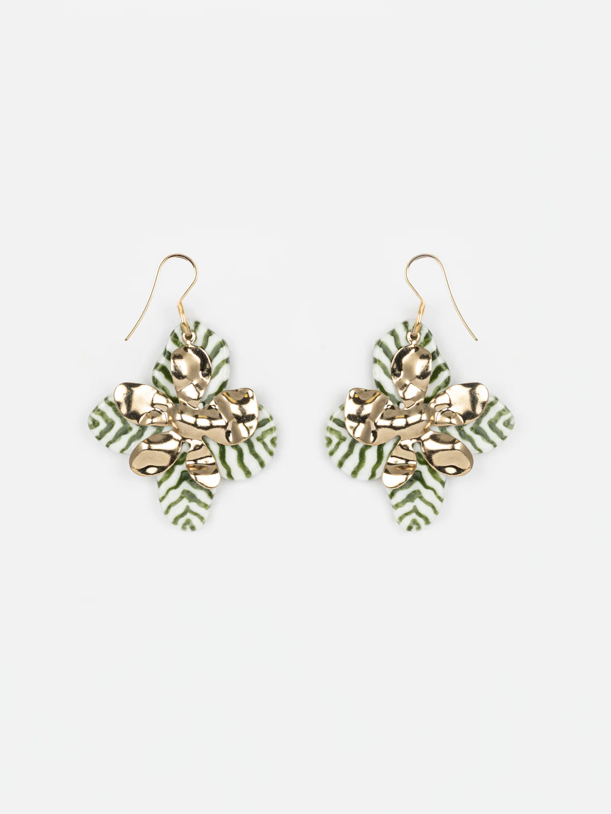 Boucles d'oreilles pendantes pétales zèbre vert