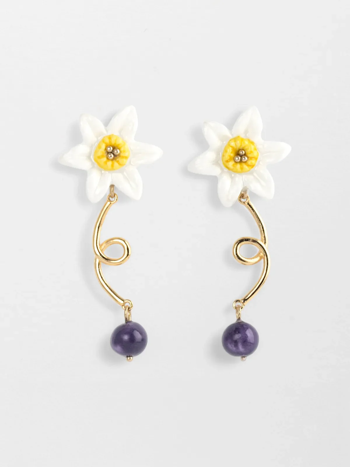 Boucles d'oreilles Jonquille et Goutte Violette