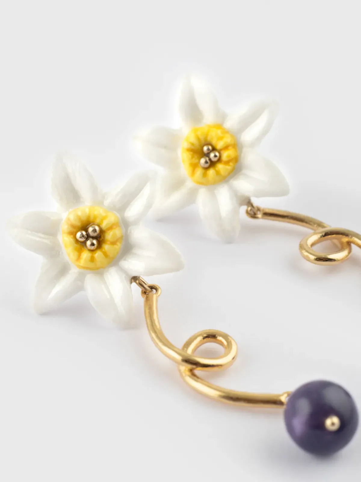 Boucles d'oreilles Jonquille et Goutte Violette - Image 3