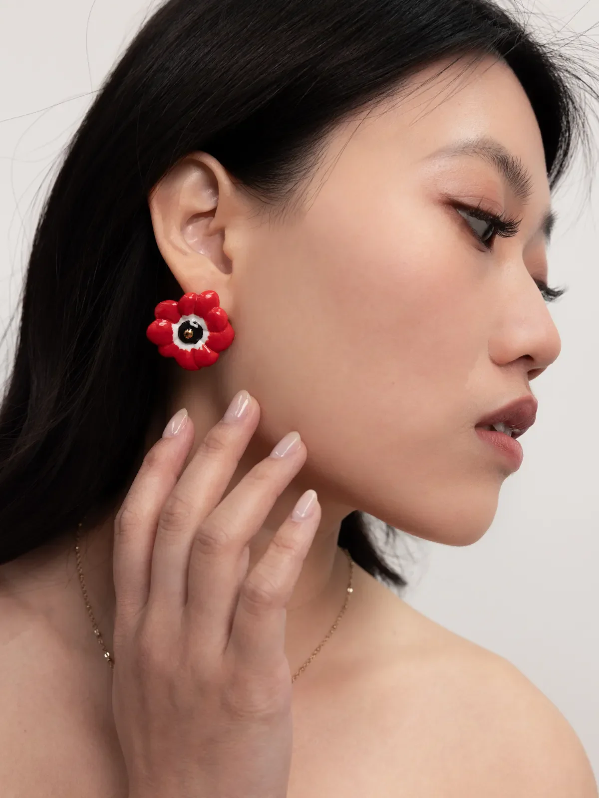 Boucles d'oreilles puces - Anémone rouge - Image 2