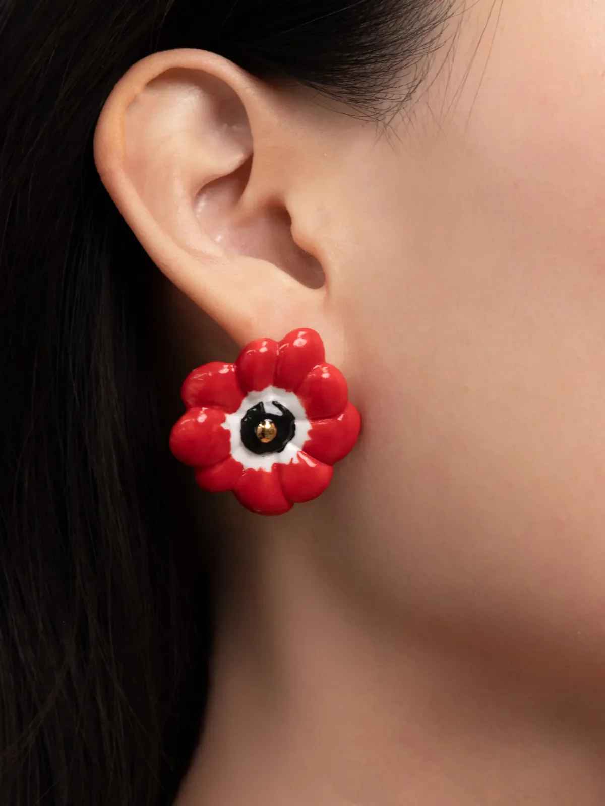 Boucles d'oreilles puces - Anémone rouge - Image 3