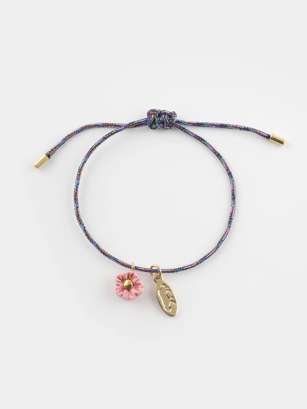 Bracelet cordon fleur rose