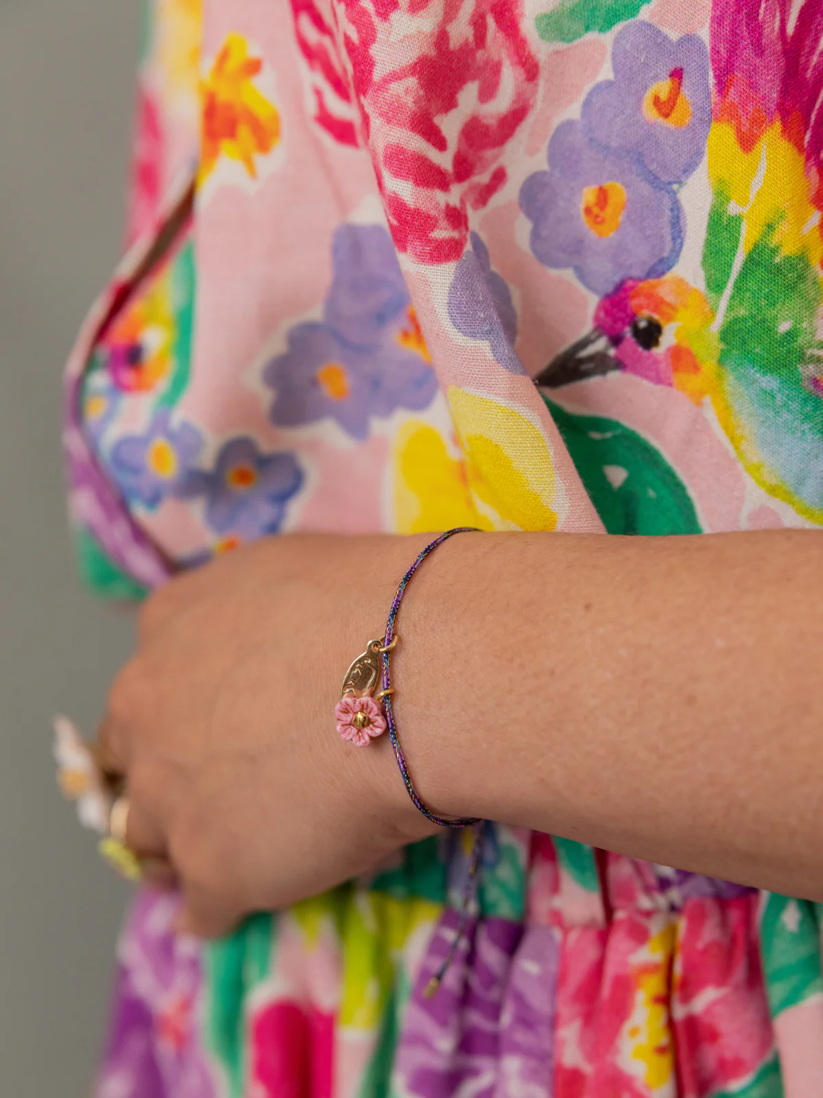 Bracelet cordon fleur rose - Image 2