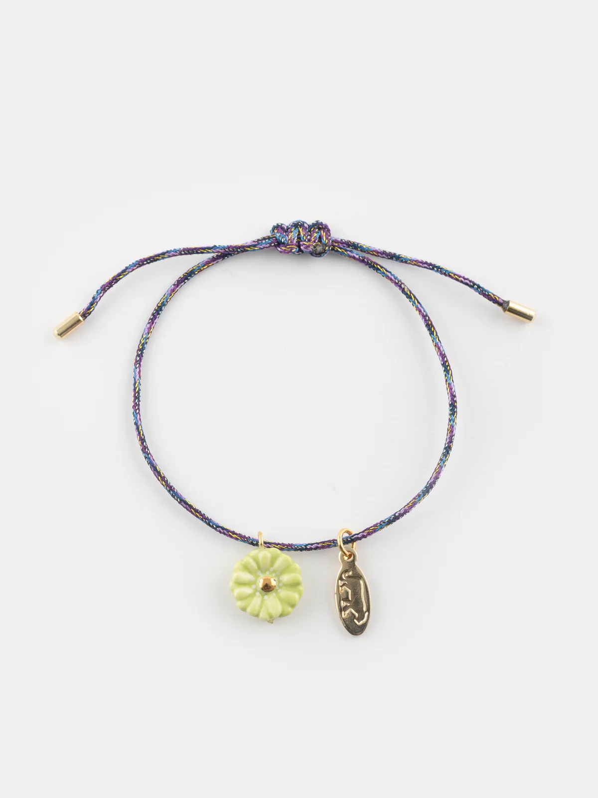 Bracelet cordon fleur verte