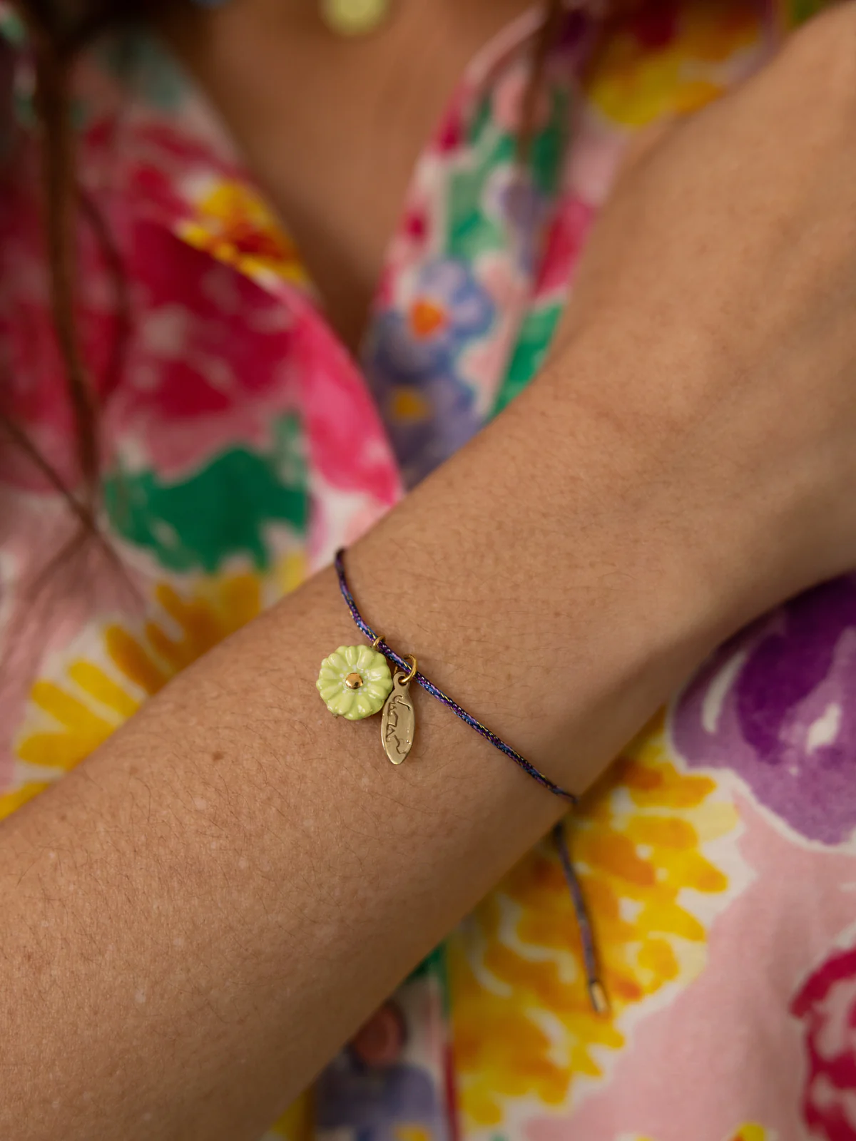 Bracelet cordon fleur verte - Image 2