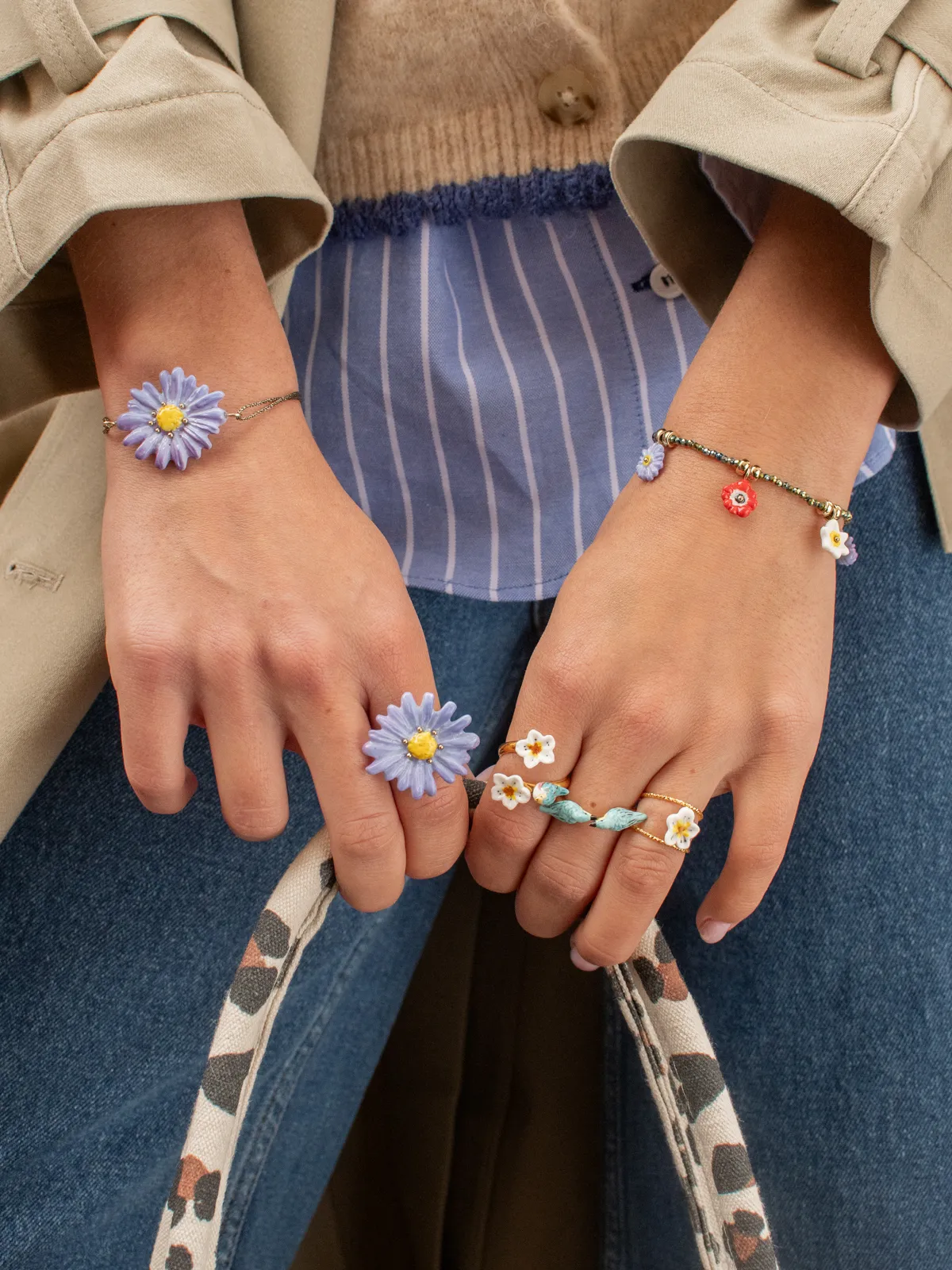 Bracelet cordon irisé fleur anémone bleue - Image 4