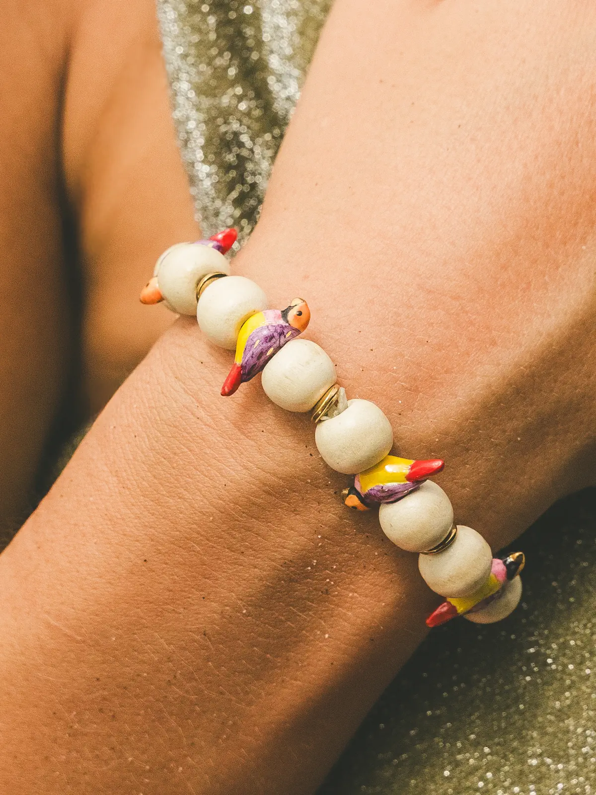 Bracelet oiseau diamant de Gould et perles - Image 2