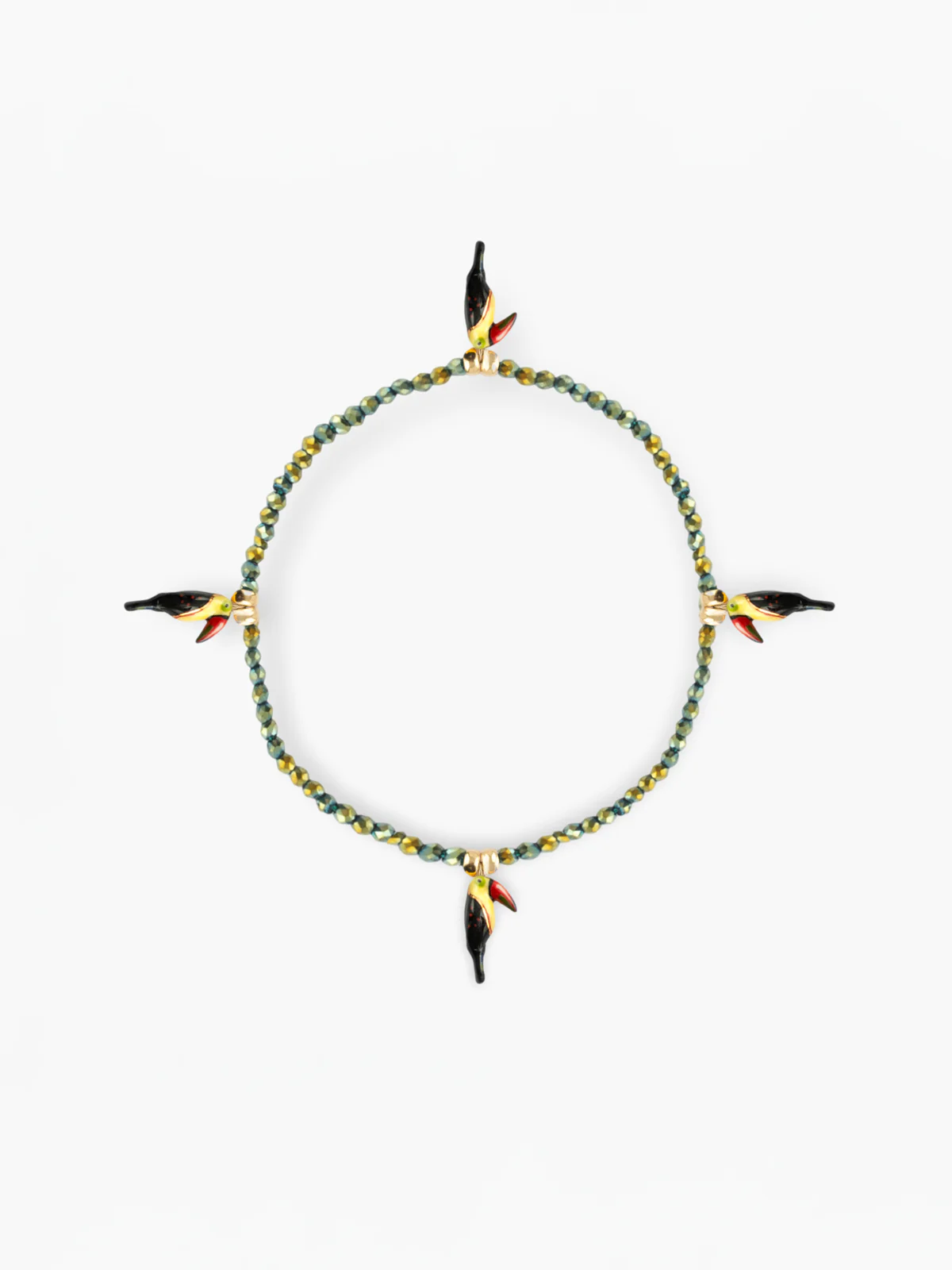 Bracelet perles d'hématite et toucans