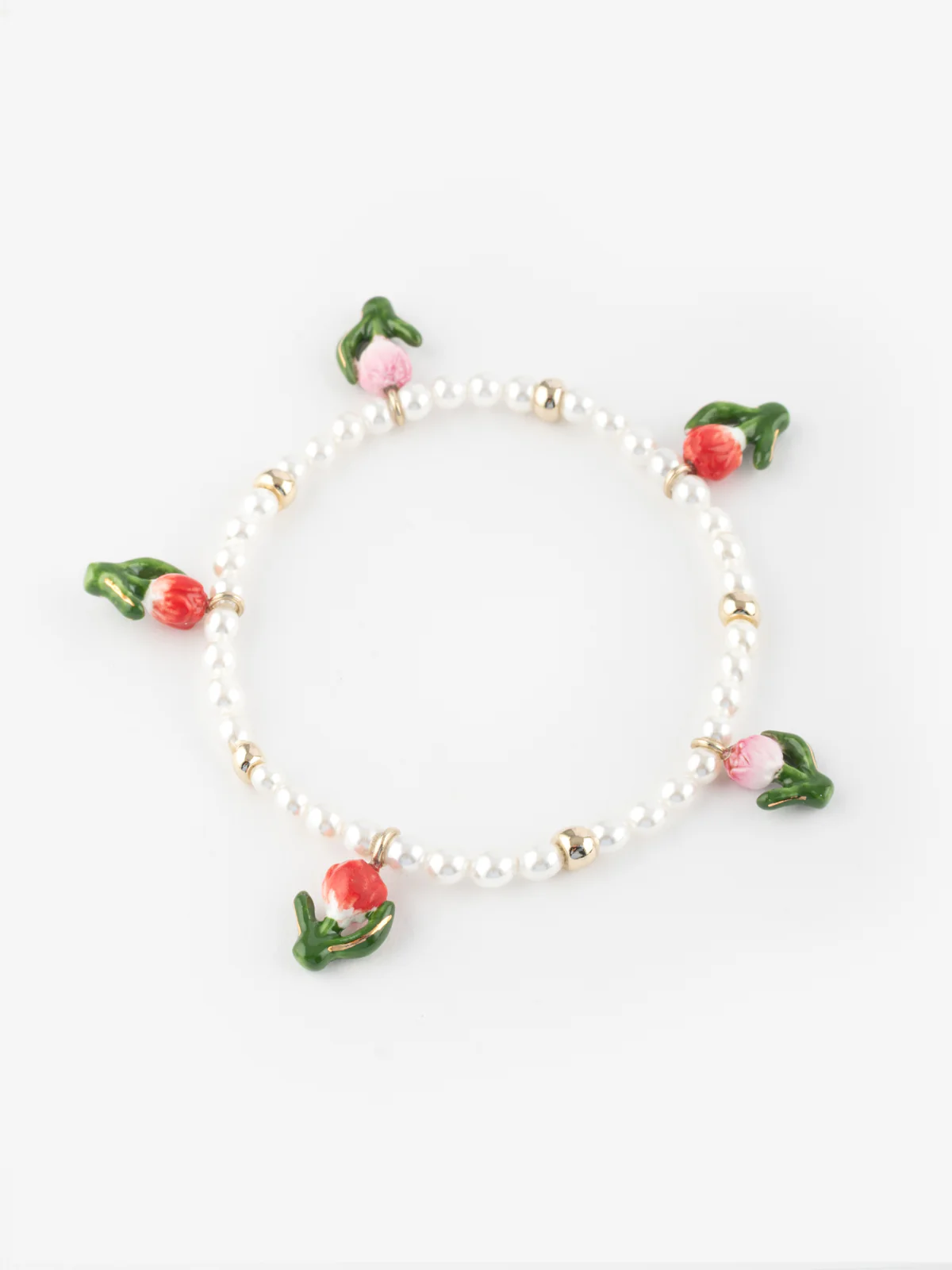 Bracelet Tulipes et perles blanches