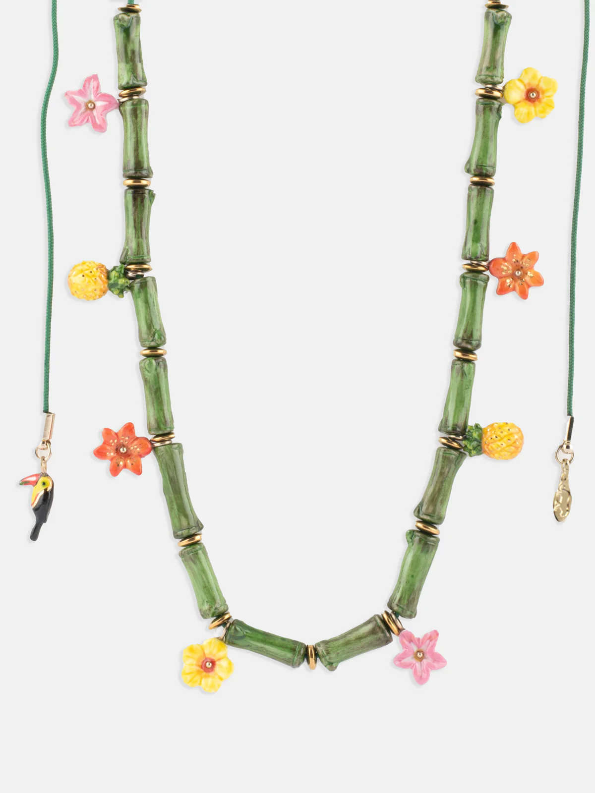 Collier perles de bambou et fleurs