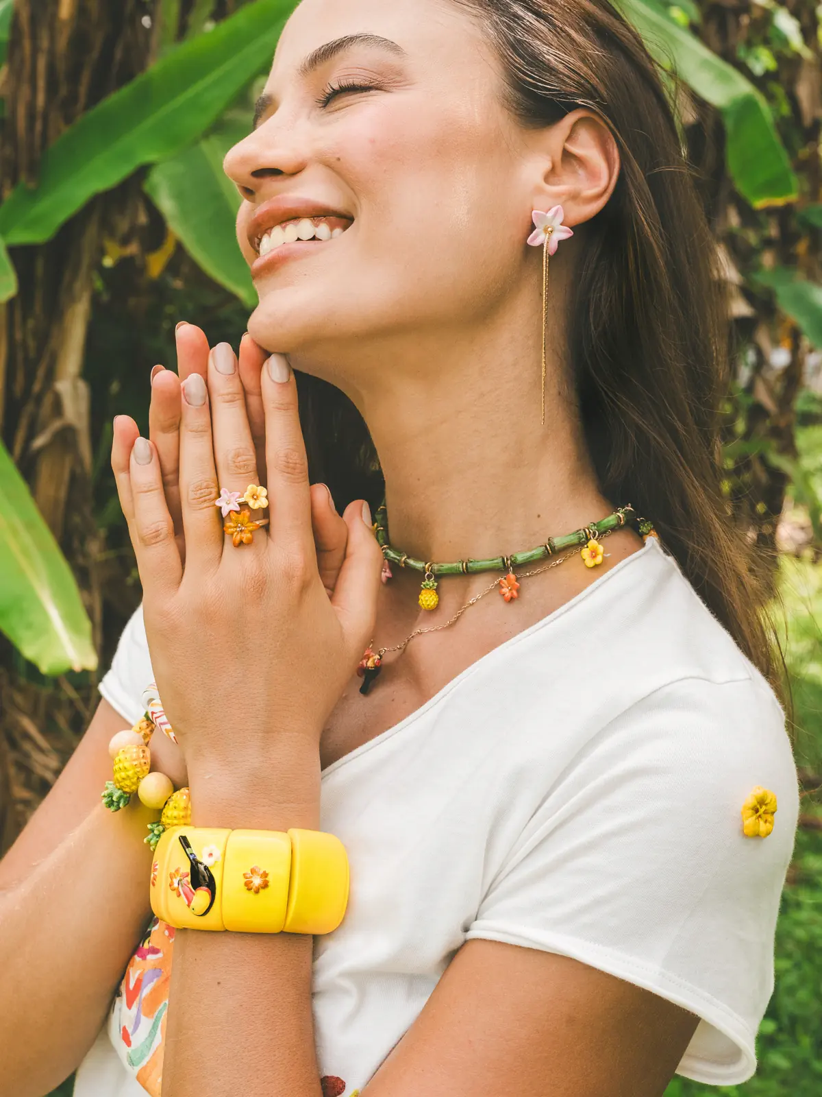Collier perles de bambou et fleurs - Image 4