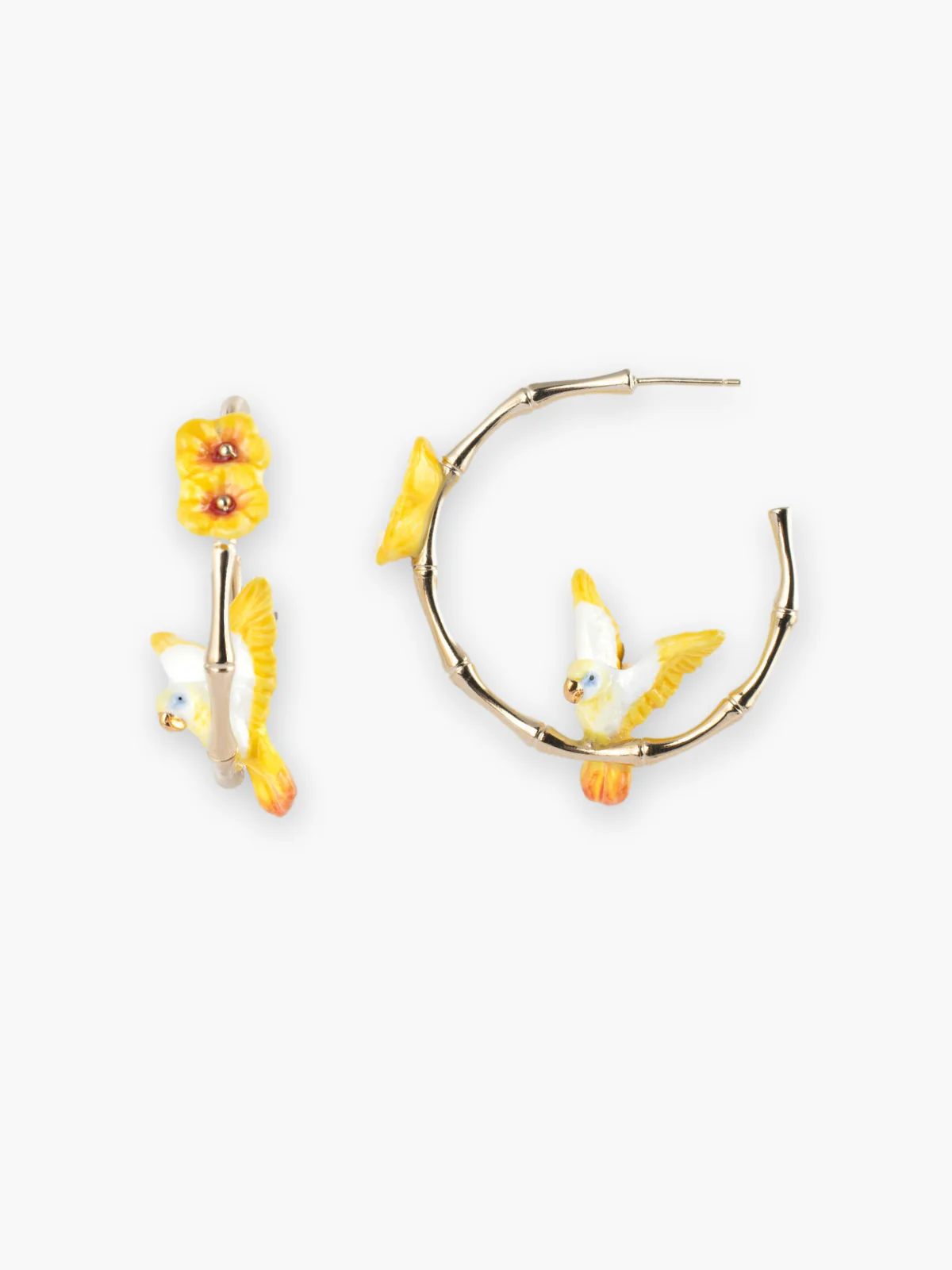 Créoles en bambou perroquet et fleurs