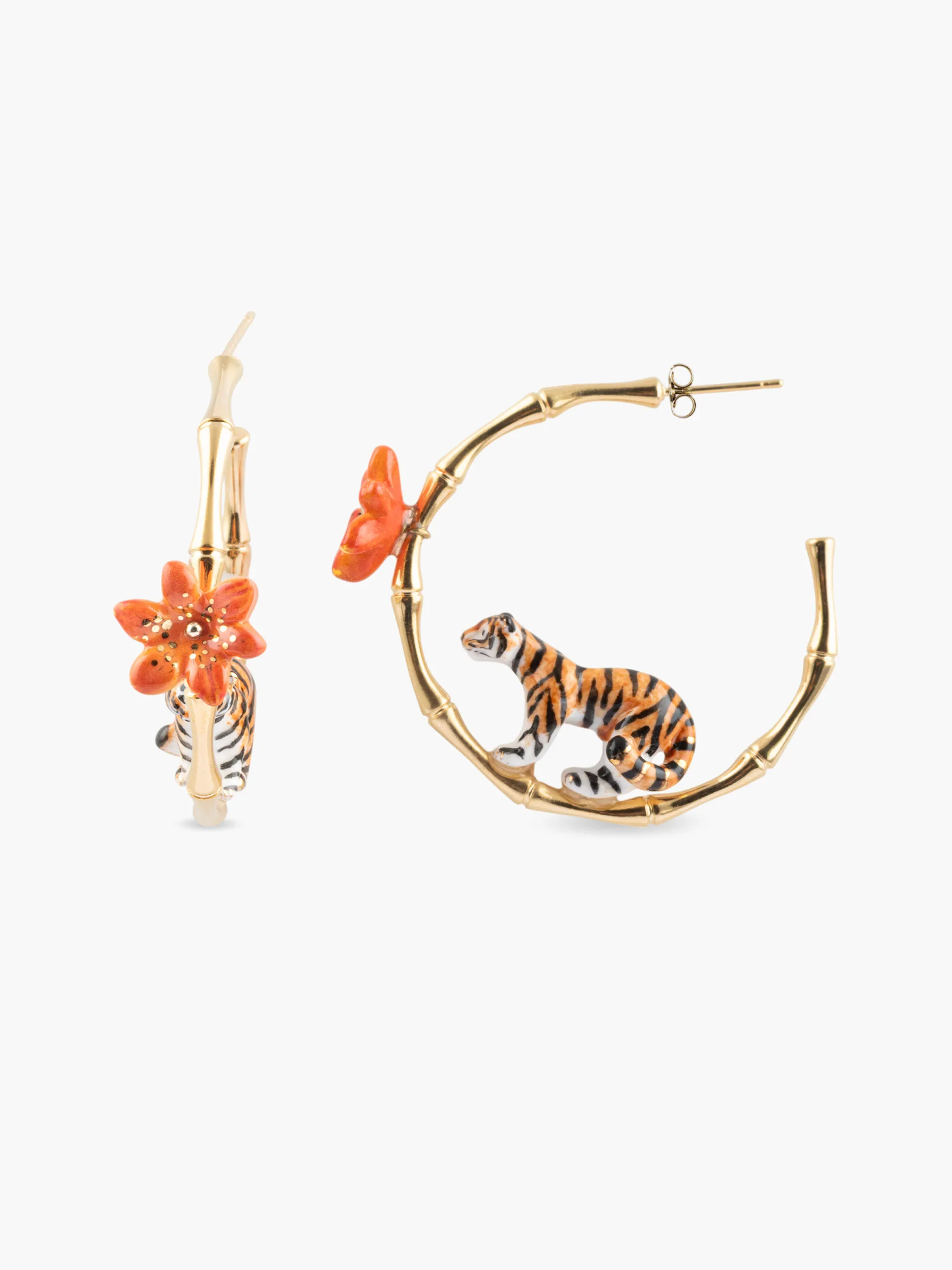Créoles en bambou tigre et fleur