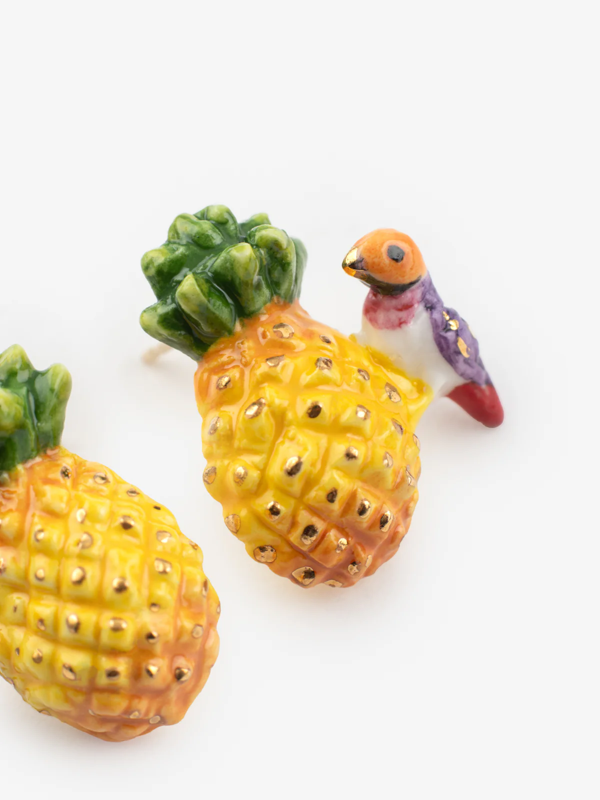 Boucles d'oreilles puces - Ananas et oiseau diamant de Gould - Image 3