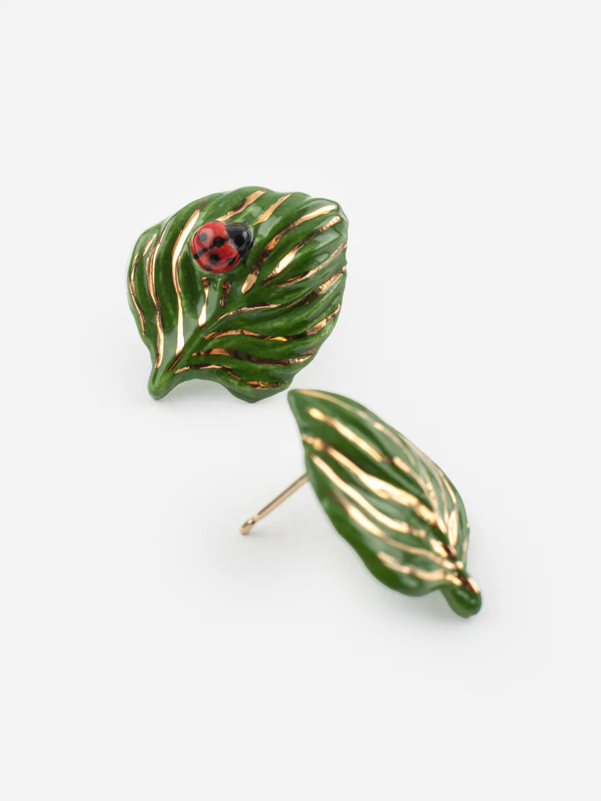 Boucles d'oreilles puces - feuille et coccinelle - Image 5
