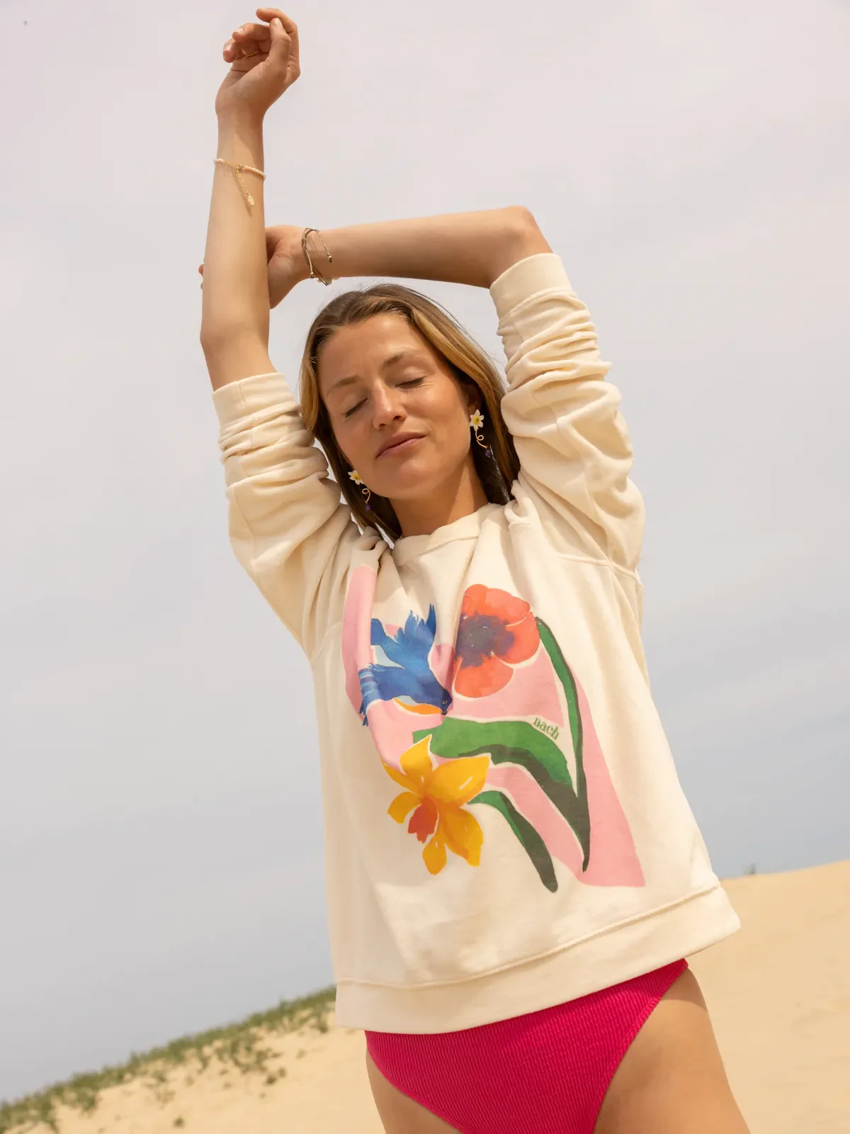 Sweatshirt en Éponge – Oiseau Paruline et Fleurs - Image 5